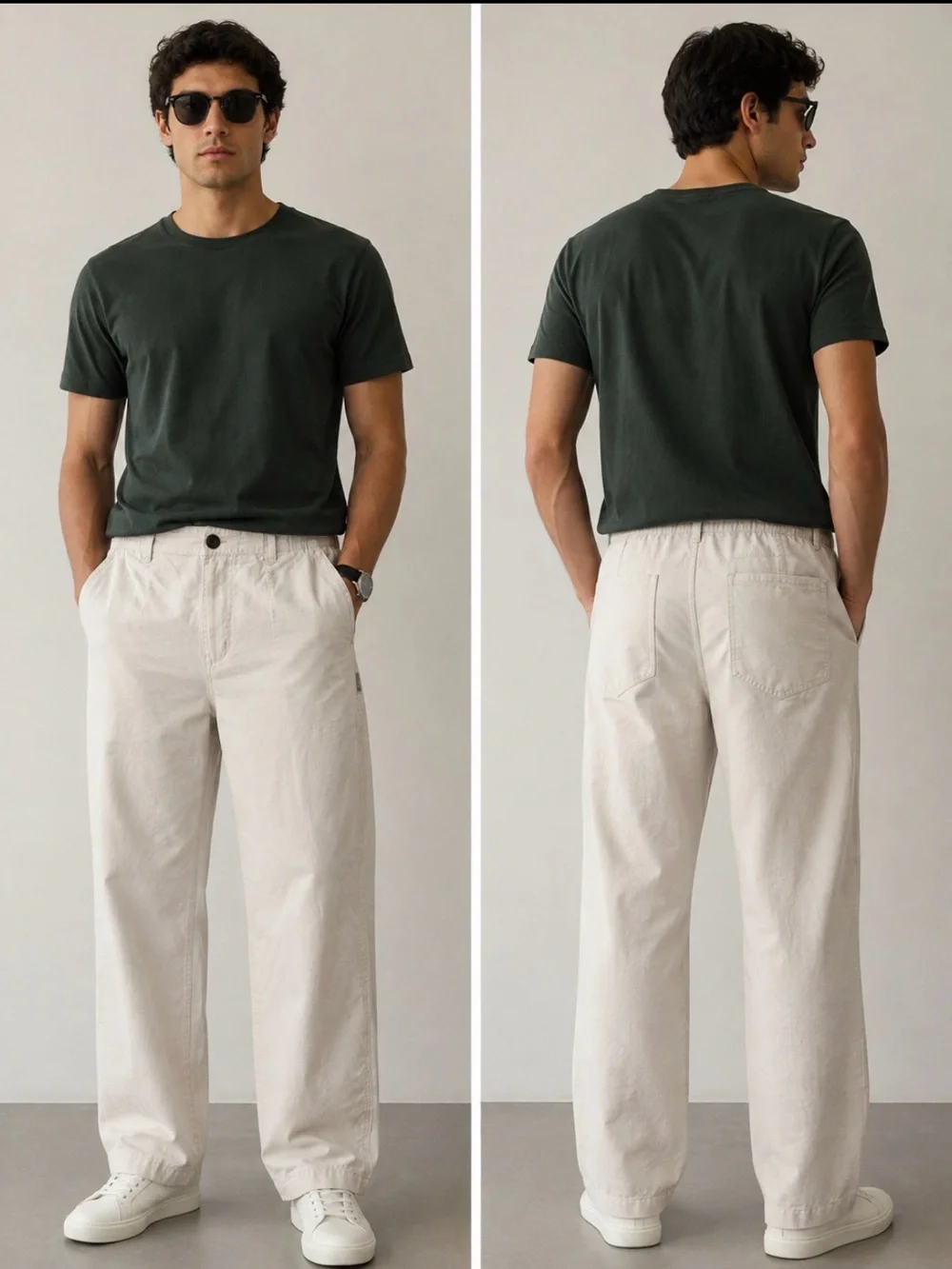 Blanc du Nil Men's Wide-Leg Cream Chinos